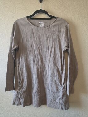 Sou Sou Kyoto Japan Neutral Cotton Crepe Mini Dress Minimalist Lagenlook